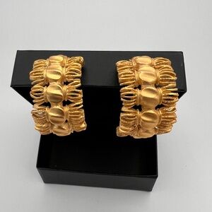 GIVENCHY Matte Gold Tone Vintage Half Hoop Design Stud Earrings